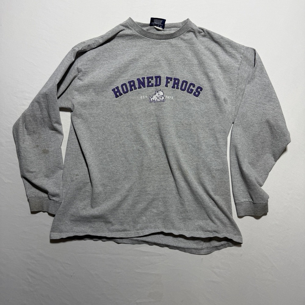 Vintage Jansport TCU Horned Frogs Long Sleeve Shirt Men's L Gray Made in USA